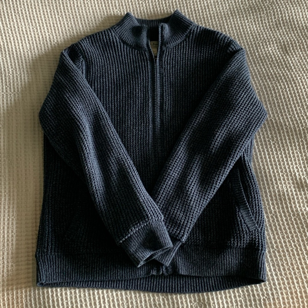 LL Bean Organic Waffle Fleece Lined Zip Sweater